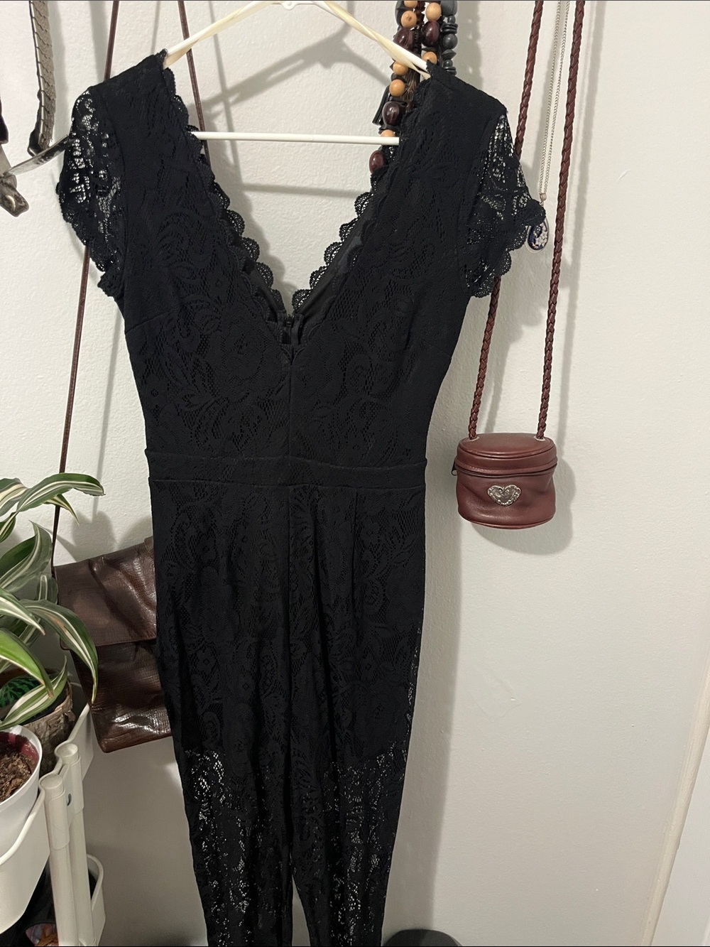 Women's Black Lace V-Neck pant romper